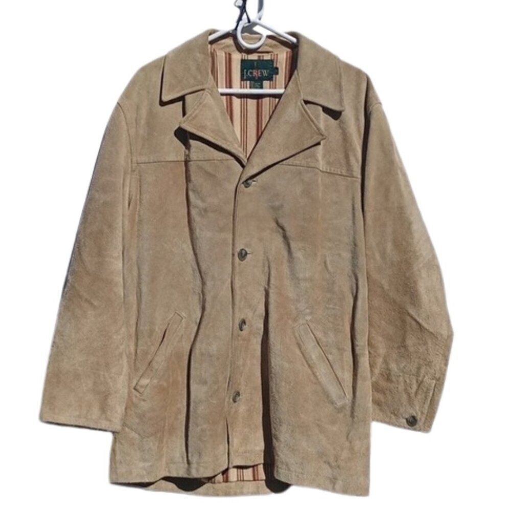 Vintage Men's Small J. Crew Oarsman 100% Leather Suede Button Fall Lined Jacket